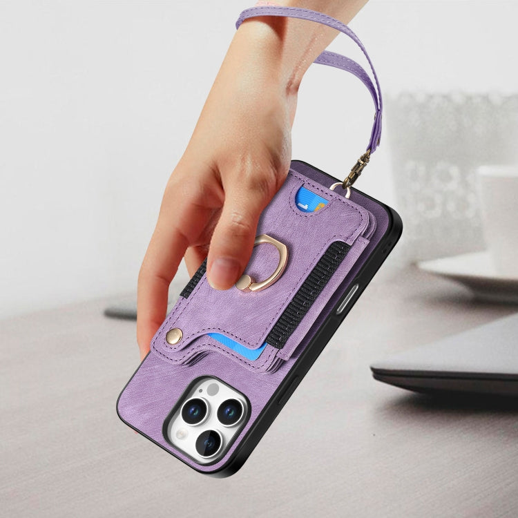 For iPhone 16 Pro Retro Skin-feel Ring Multi-card Wallet Phone Case