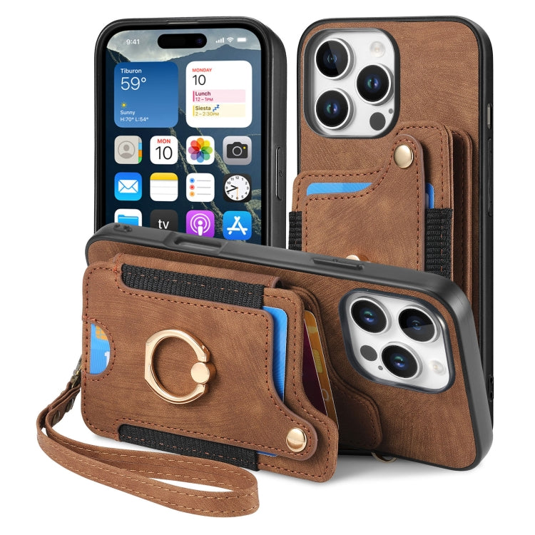 For iPhone 16 Pro Retro Skin-feel Ring Multi-card Wallet Phone Case