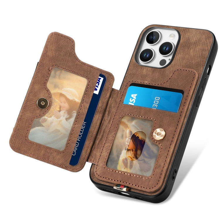 For iPhone 16 Pro Retro Skin-feel Ring Multi-card Wallet Phone Case