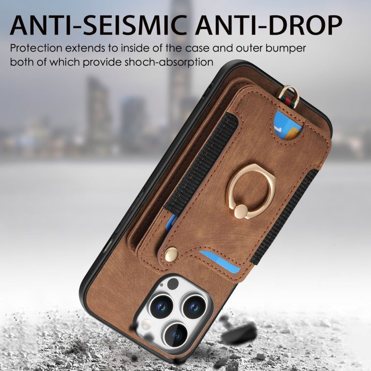 For iPhone 16 Pro Retro Skin-feel Ring Multi-card Wallet Phone Case