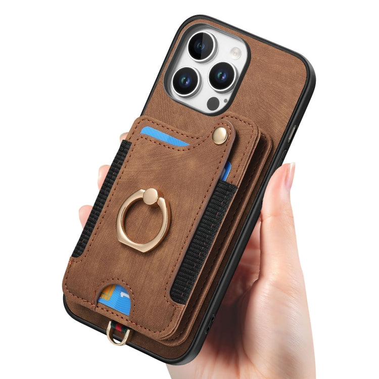 For iPhone 16 Pro Retro Skin-feel Ring Multi-card Wallet Phone Case