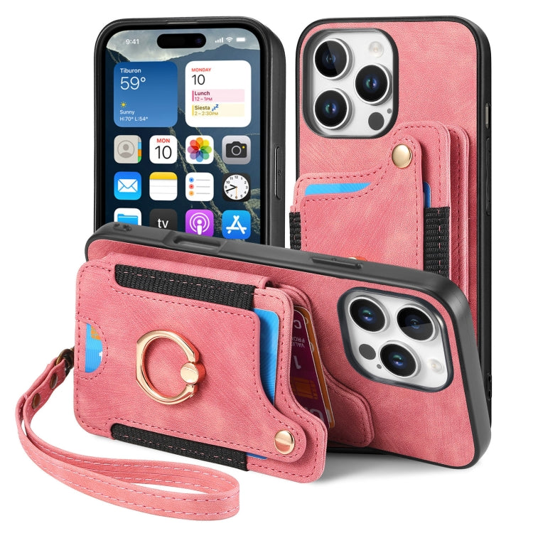 For iPhone 16 Pro Max Retro Skin-feel Ring Multi-card Wallet Phone Case