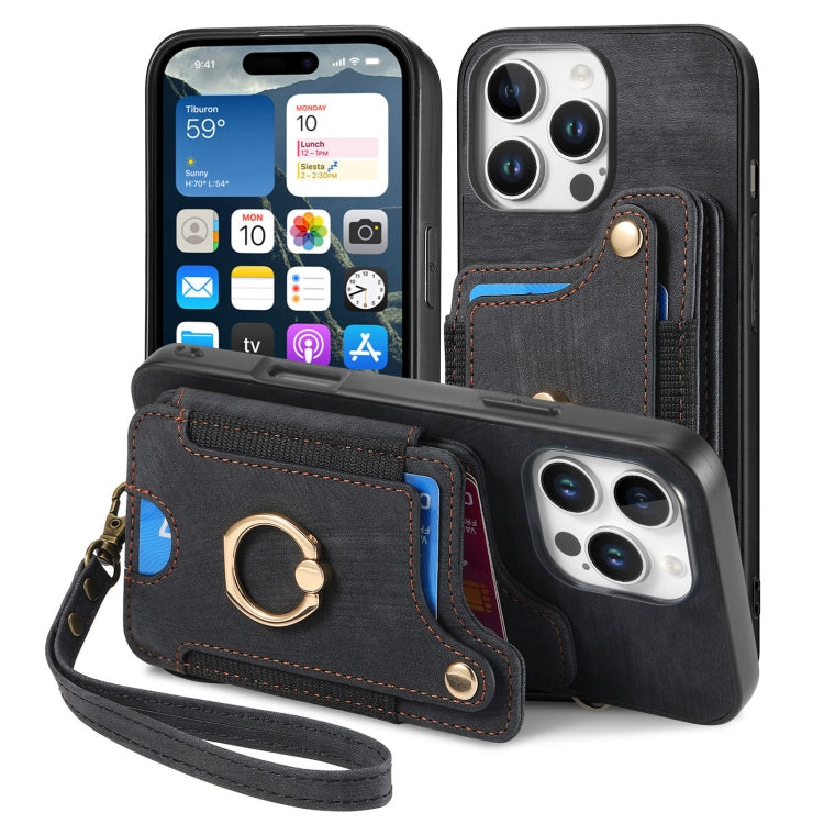 For iPhone 16 Pro Max Retro Skin-feel Ring Multi-card Wallet Phone Case
