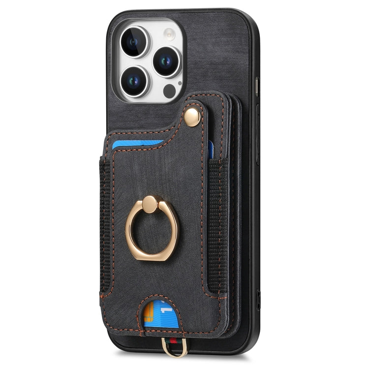 For iPhone 16 Pro Max Retro Skin-feel Ring Multi-card Wallet Phone Case