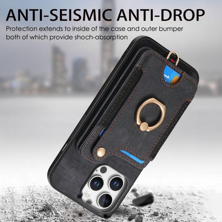 For iPhone 16 Pro Max Retro Skin-feel Ring Multi-card Wallet Phone Case