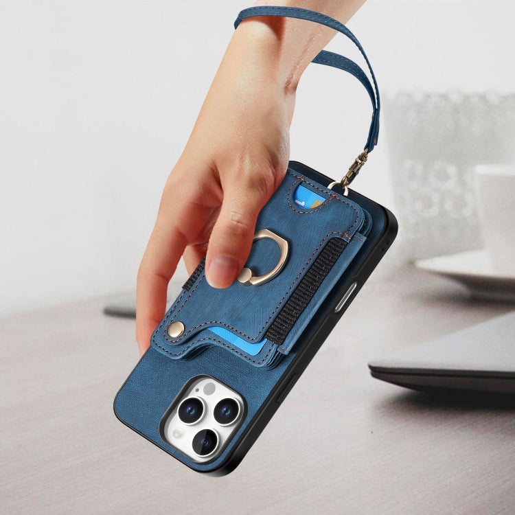 For iPhone 16 Pro Max Retro Skin-feel Ring Multi-card Wallet Phone Case
