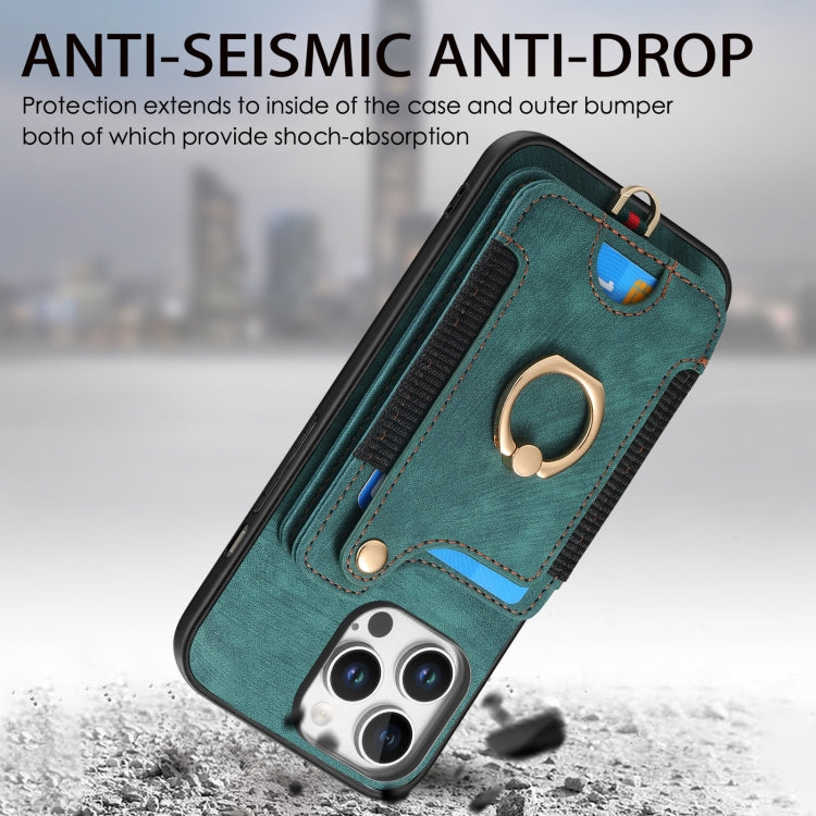 For iPhone 16 Pro Max Retro Skin-feel Ring Multi-card Wallet Phone Case