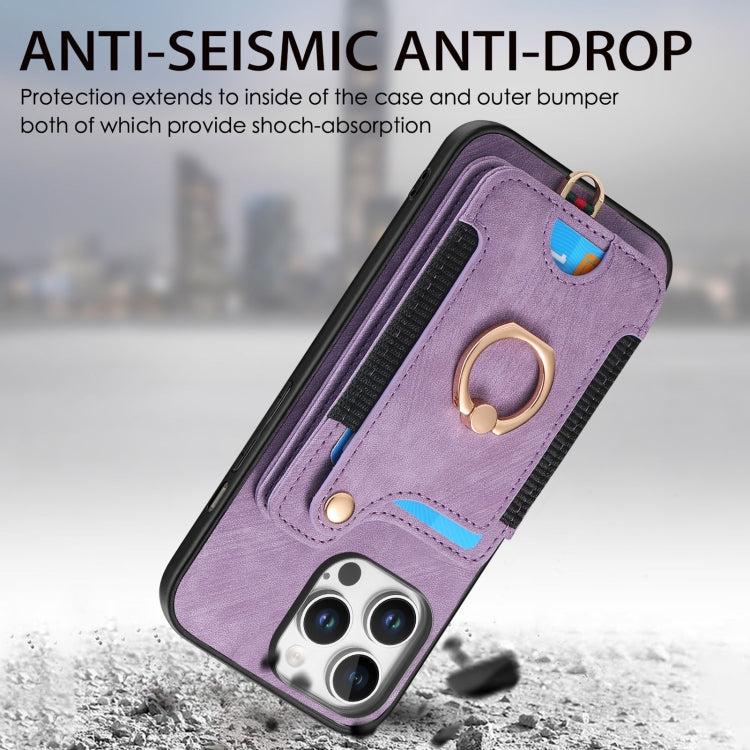 For iPhone 16 Pro Max Retro Skin-feel Ring Multi-card Wallet Phone Case