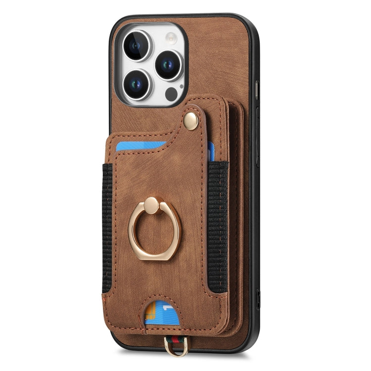 For iPhone 16 Pro Max Retro Skin-feel Ring Multi-card Wallet Phone Case