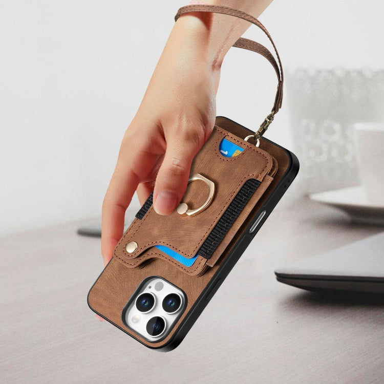 For iPhone 16 Pro Max Retro Skin-feel Ring Multi-card Wallet Phone Case