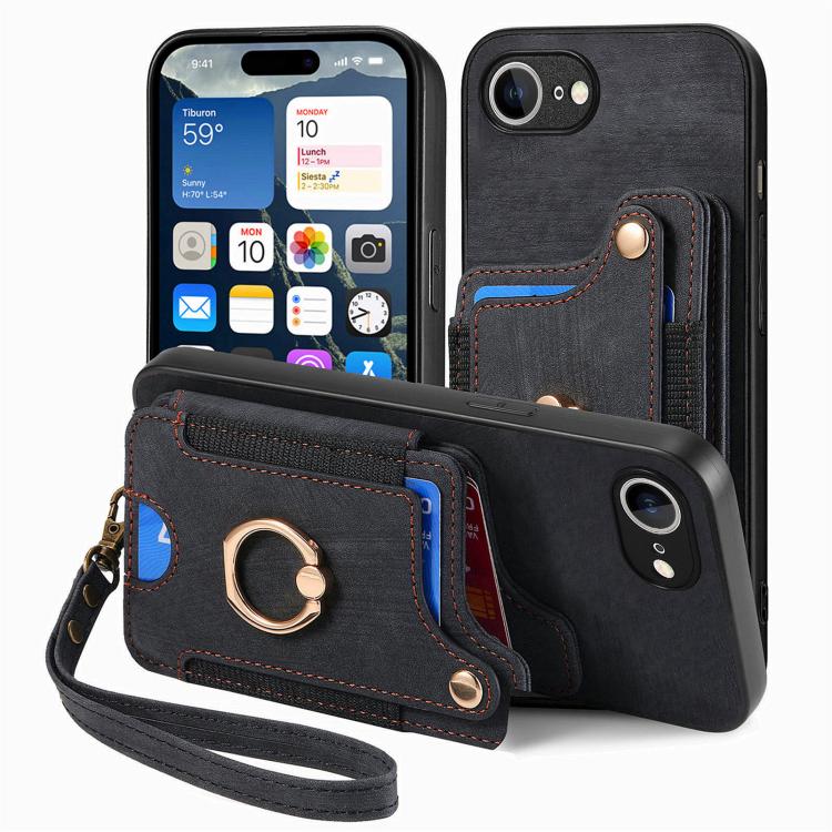 For iPhone 17e / 16e Retro Skin-feel Ring Multi-card Wallet Phone Case