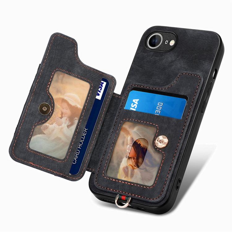 For iPhone 17e / 16e Retro Skin-feel Ring Multi-card Wallet Phone Case