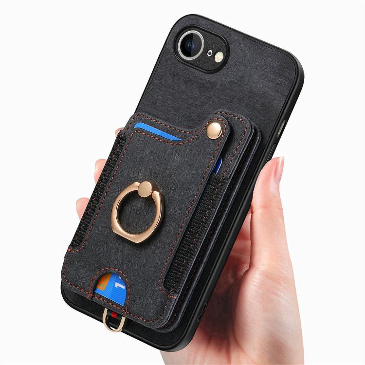 For iPhone 17e / 16e Retro Skin-feel Ring Multi-card Wallet Phone Case