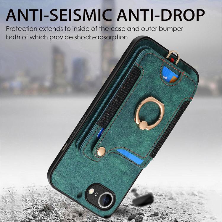For iPhone 17e / 16e Retro Skin-feel Ring Multi-card Wallet Phone Case