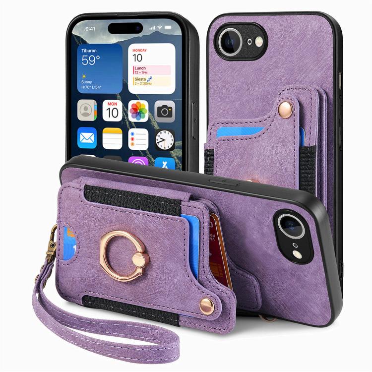For iPhone 17e / 16e Retro Skin-feel Ring Multi-card Wallet Phone Case