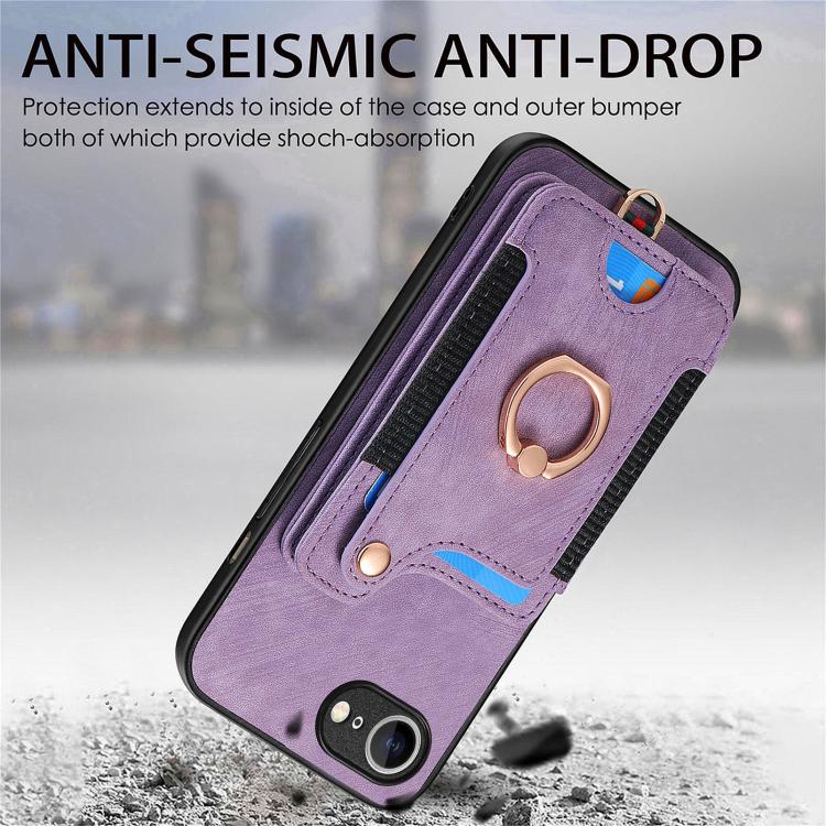 For iPhone 17e / 16e Retro Skin-feel Ring Multi-card Wallet Phone Case