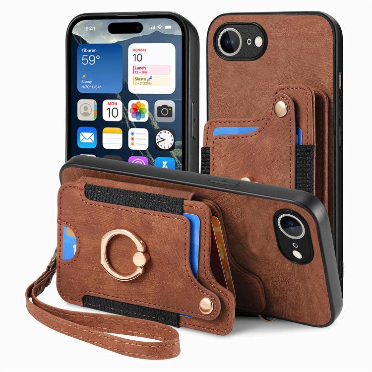 For iPhone 17e / 16e Retro Skin-feel Ring Multi-card Wallet Phone Case
