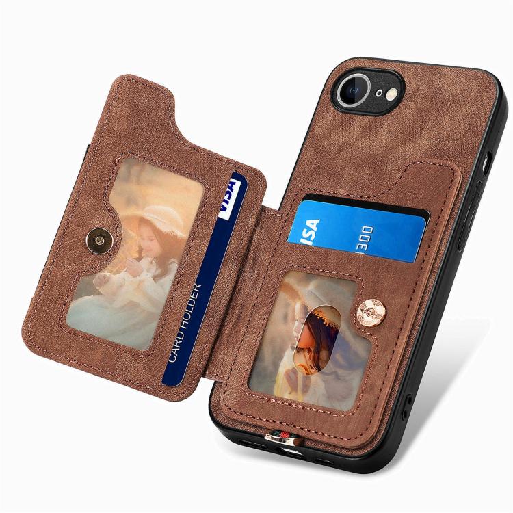 For iPhone 17e / 16e Retro Skin-feel Ring Multi-card Wallet Phone Case