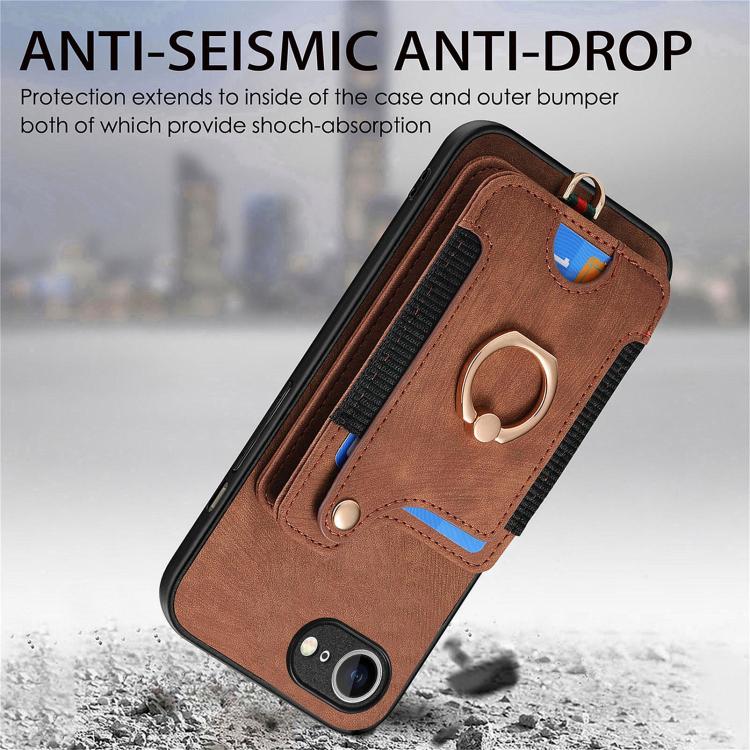 For iPhone 17e / 16e Retro Skin-feel Ring Multi-card Wallet Phone Case
