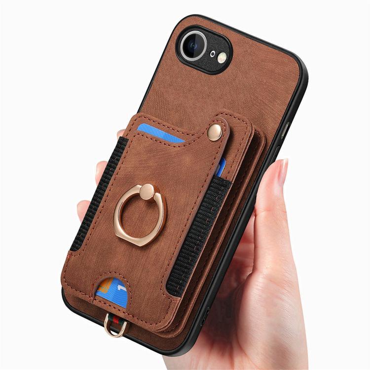 For iPhone 17e / 16e Retro Skin-feel Ring Multi-card Wallet Phone Case