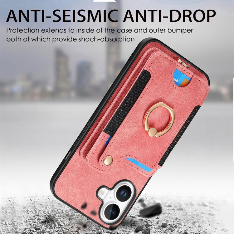 For iPhone 17 Retro Skin-feel Ring Multi-card Wallet Phone Case