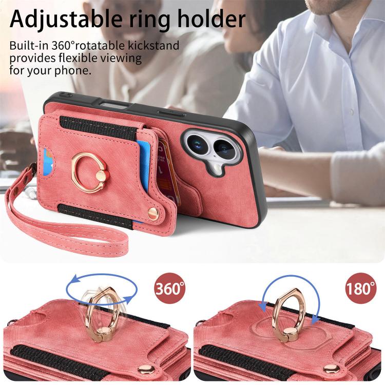 For iPhone 17 Retro Skin-feel Ring Multi-card Wallet Phone Case