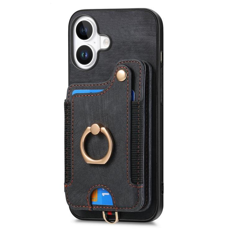 For iPhone 17 Retro Skin-feel Ring Multi-card Wallet Phone Case