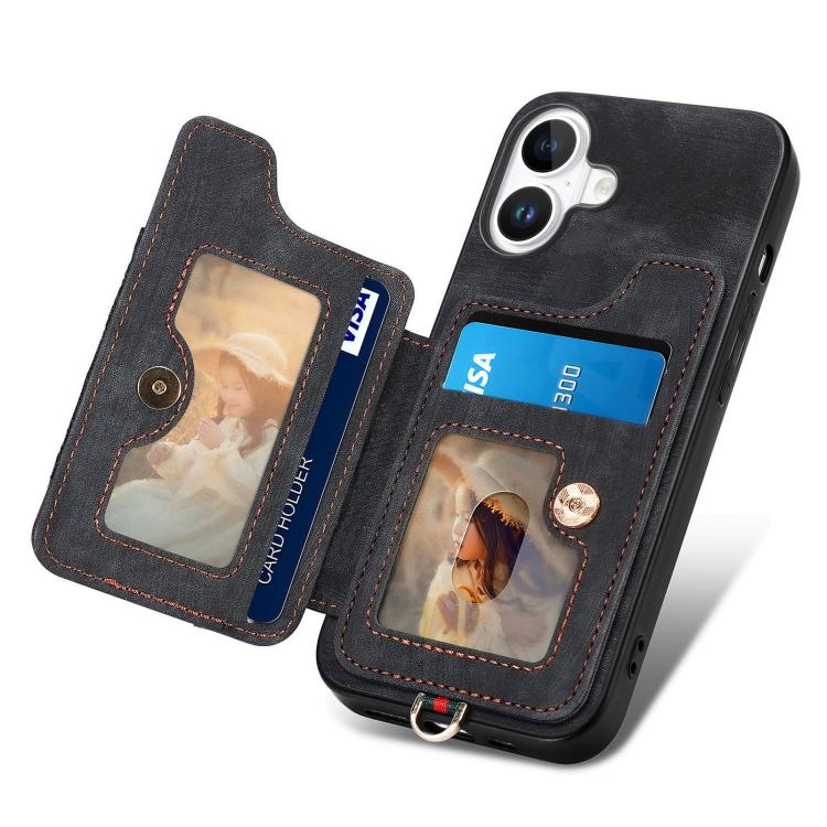 For iPhone 17 Retro Skin-feel Ring Multi-card Wallet Phone Case