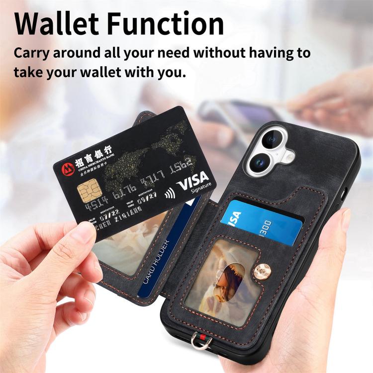 For iPhone 17 Retro Skin-feel Ring Multi-card Wallet Phone Case