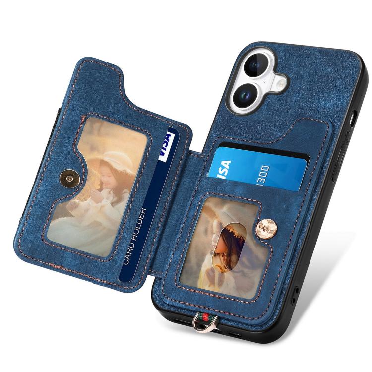 For iPhone 17 Retro Skin-feel Ring Multi-card Wallet Phone Case
