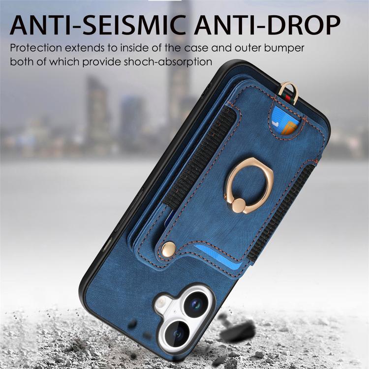 For iPhone 17 Retro Skin-feel Ring Multi-card Wallet Phone Case