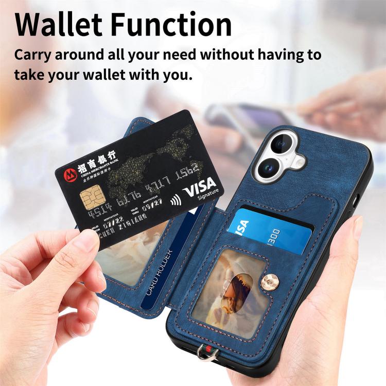 For iPhone 17 Retro Skin-feel Ring Multi-card Wallet Phone Case