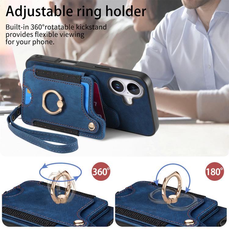 For iPhone 17 Retro Skin-feel Ring Multi-card Wallet Phone Case