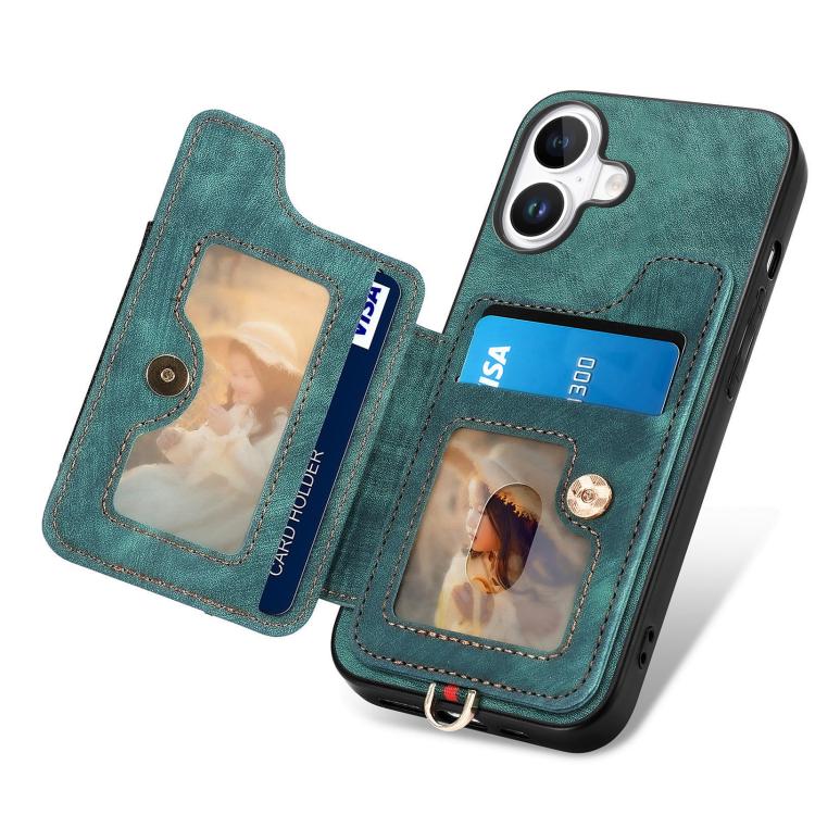 For iPhone 17 Retro Skin-feel Ring Multi-card Wallet Phone Case