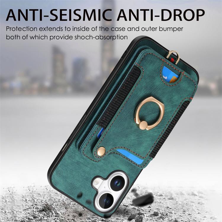 For iPhone 17 Retro Skin-feel Ring Multi-card Wallet Phone Case