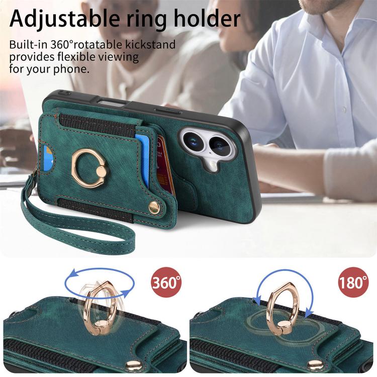 For iPhone 17 Retro Skin-feel Ring Multi-card Wallet Phone Case
