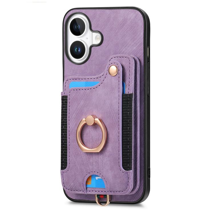 For iPhone 17 Retro Skin-feel Ring Multi-card Wallet Phone Case