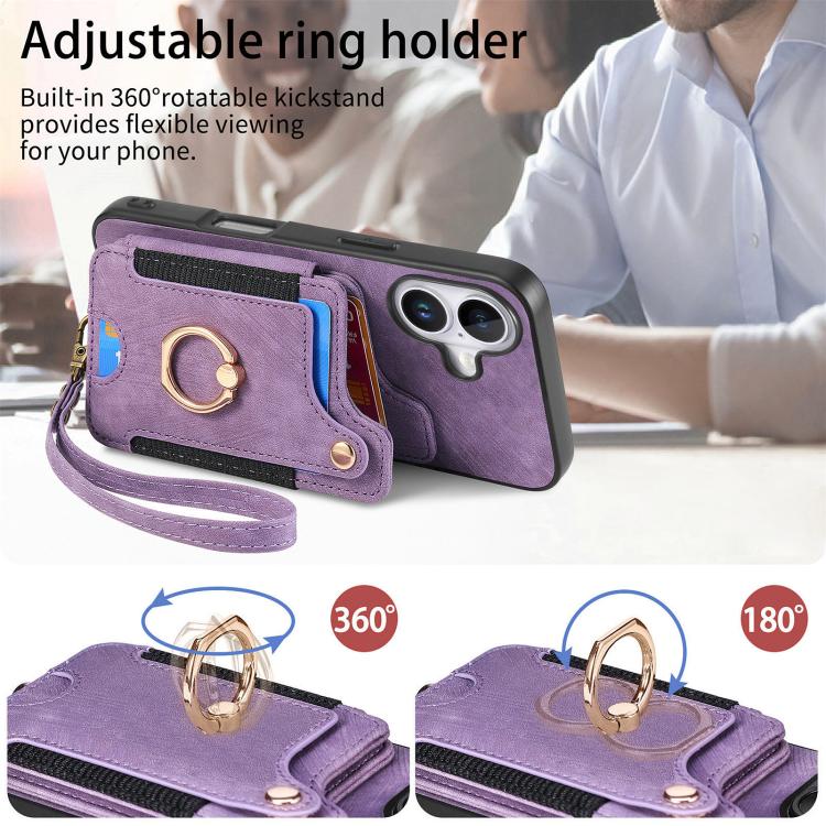 For iPhone 17 Retro Skin-feel Ring Multi-card Wallet Phone Case