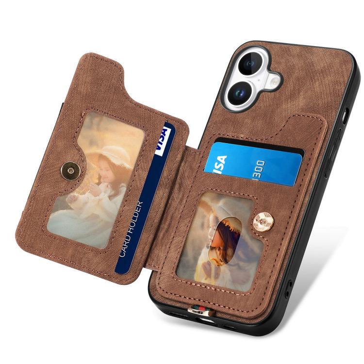 For iPhone 17 Retro Skin-feel Ring Multi-card Wallet Phone Case