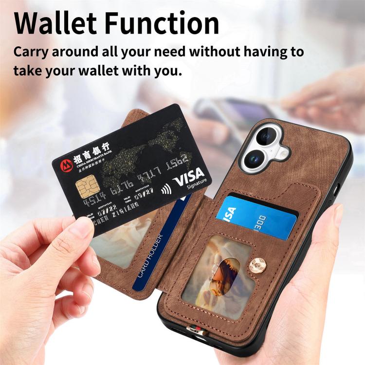 For iPhone 17 Retro Skin-feel Ring Multi-card Wallet Phone Case