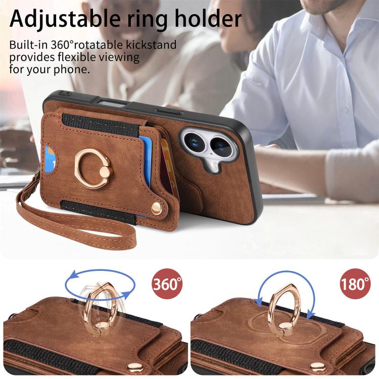 For iPhone 17 Retro Skin-feel Ring Multi-card Wallet Phone Case