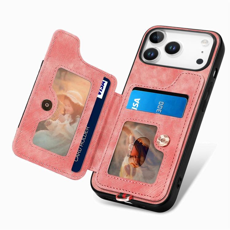 For iPhone 17 Pro Max Retro Skin-feel Ring Multi-card Wallet Phone Case