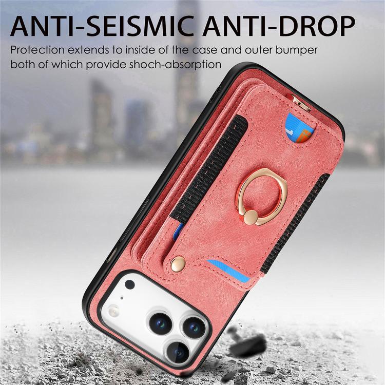 For iPhone 17 Pro Max Retro Skin-feel Ring Multi-card Wallet Phone Case