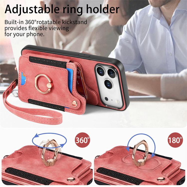 For iPhone 17 Pro Max Retro Skin-feel Ring Multi-card Wallet Phone Case