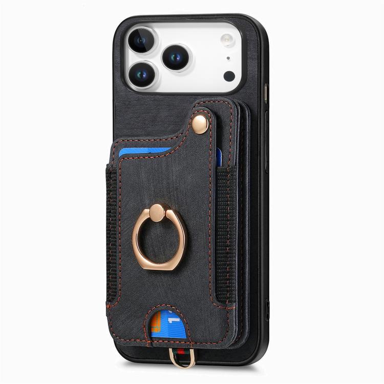 For iPhone 17 Pro Max Retro Skin-feel Ring Multi-card Wallet Phone Case