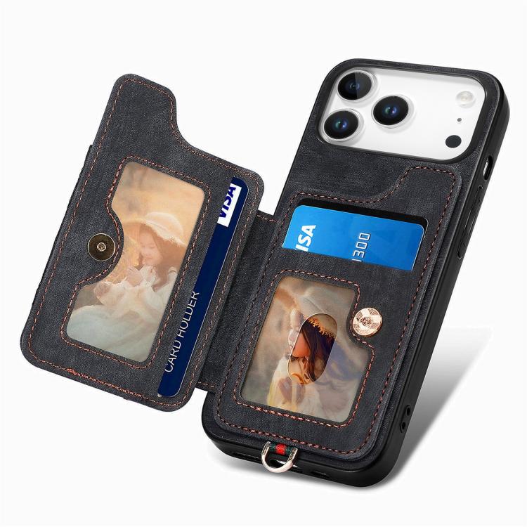 For iPhone 17 Pro Max Retro Skin-feel Ring Multi-card Wallet Phone Case