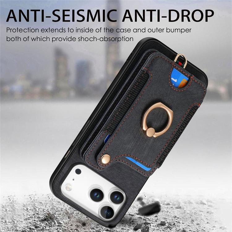For iPhone 17 Pro Max Retro Skin-feel Ring Multi-card Wallet Phone Case