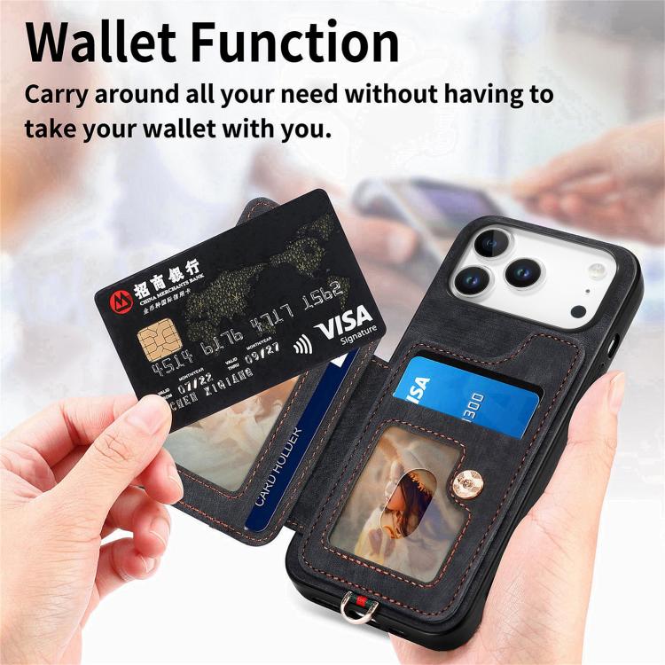 For iPhone 17 Pro Max Retro Skin-feel Ring Multi-card Wallet Phone Case