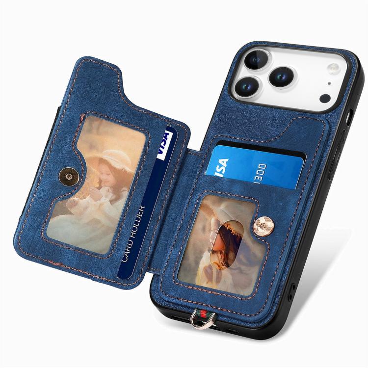 For iPhone 17 Pro Max Retro Skin-feel Ring Multi-card Wallet Phone Case