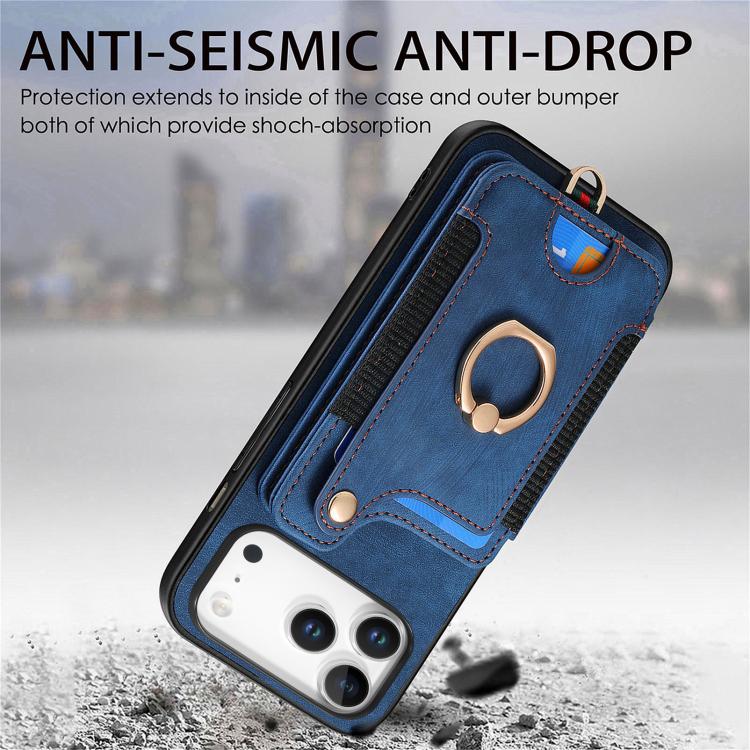 For iPhone 17 Pro Max Retro Skin-feel Ring Multi-card Wallet Phone Case